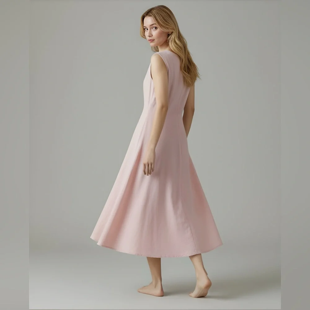 Cotton A- Line Midi Dress Pink - Picture 2 of 8